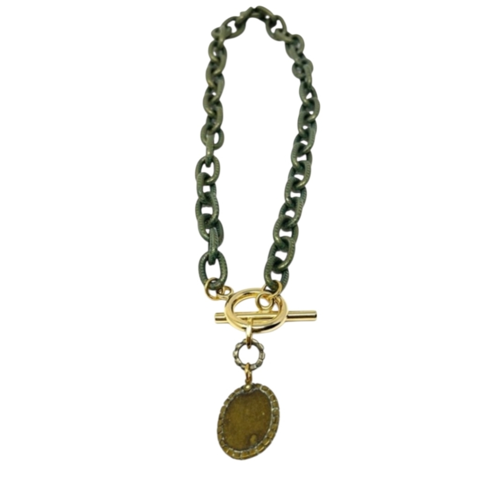 Anthropologie Tova Statement Toggle Chain Enamel Pendant Necklace - Picture 5 of 6